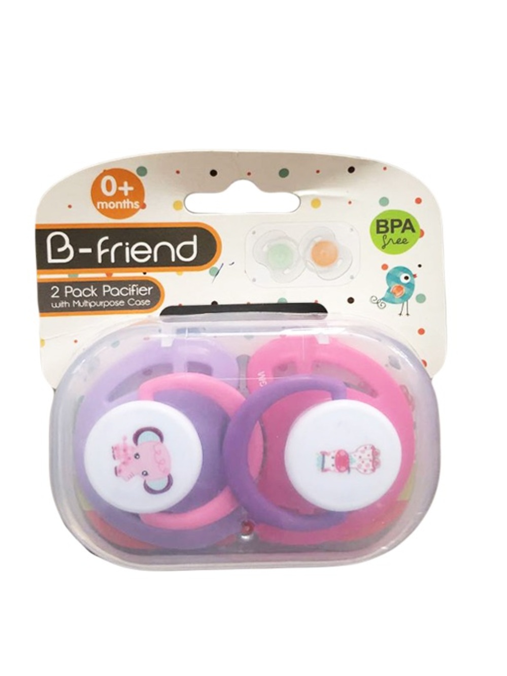 B-Friend Pacifiers & Case - Assorted Colors, 2 Pack + Case